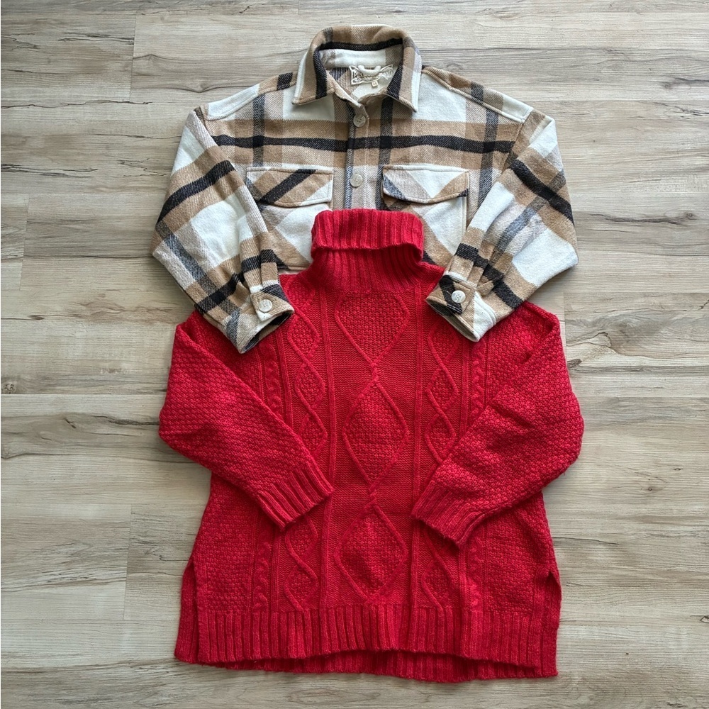 XS BUNDLE DEAL aerie Wool Blend Turtleneck & Pink Martini Shacket